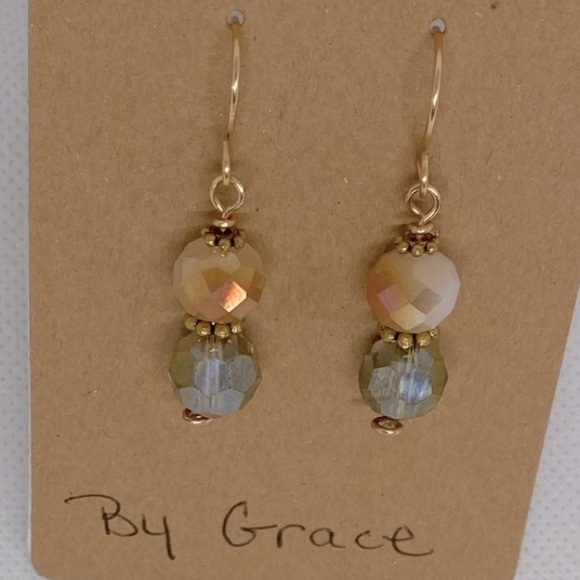 Handcrafted White/Copper/Gray Czech Cut Glass 18k Gold Plated FishHook Earrings - Picture 1 of 8